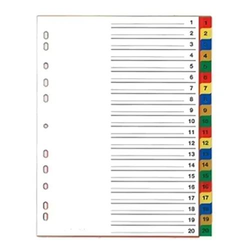 Deluxe Divider Plastic Colored A4 20 Tabs
