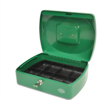 FIS Cash Box Steel Green Color With key lock, 255 x 200 x 90 mm, 10 Inch Lock Size - FSCPTS0120GR