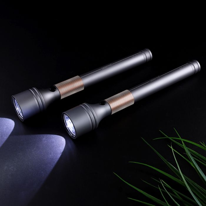 Geepas 2 PCS Rechargeable Water Proof Family Pack LED Flashlight 3000 Mah -Super Bright Light Rechargeable Flashlight| Aluminium Body, Water Proof, Highly Durable CREE LED Lights