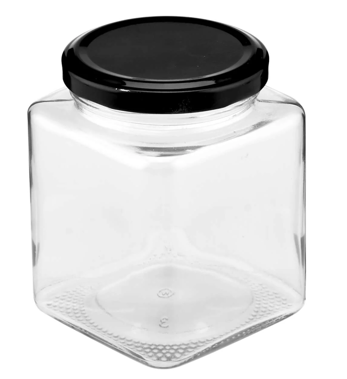 Square Glass Jar Black Lid 380 Ml