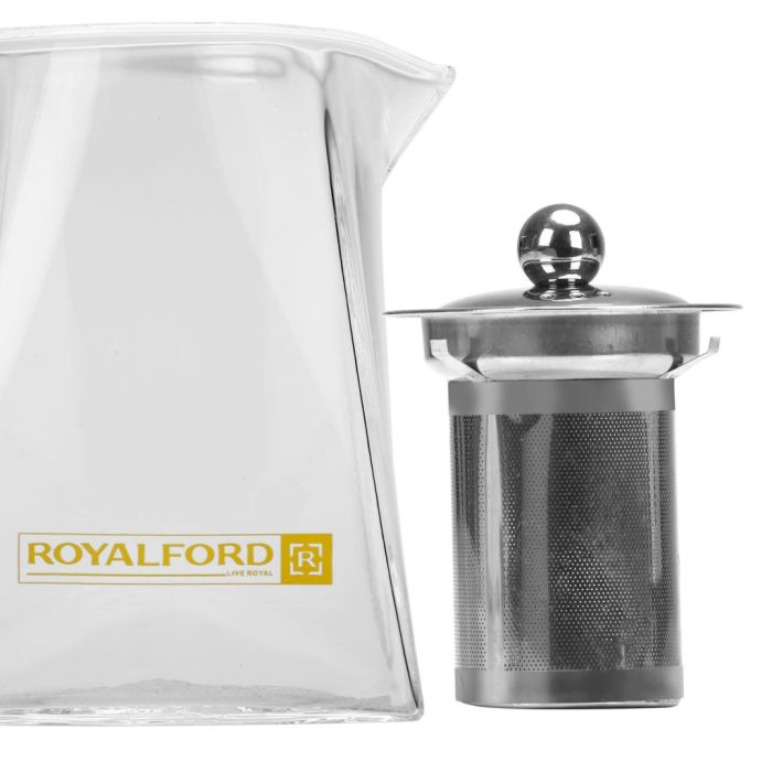 Royalford RFU9085 550 ML Glass Tea Pot - Stainless Steel Lid & Strainer, Dishwasher Safe, Heat Resistant, Elegant Design - For A Delicious Cup Of Coffee/Tea