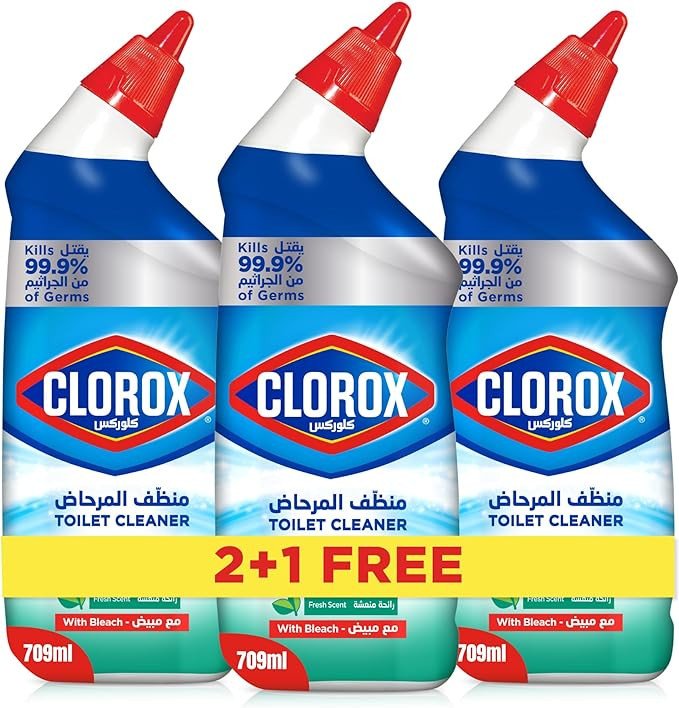 Clorox Toilet Cleaner Fresh Scent, 2+1 Free, 709ml, Kills 99.9% of Germs and 100% Powers Through Stains