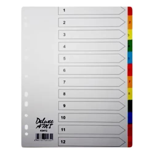 Deluxe Divider Plastic Colored A4 12 Tabs