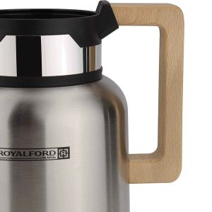 Royalford Vacuum Jug With Wooden Handle - Stainless Steel - Multicolor - 1 LITER