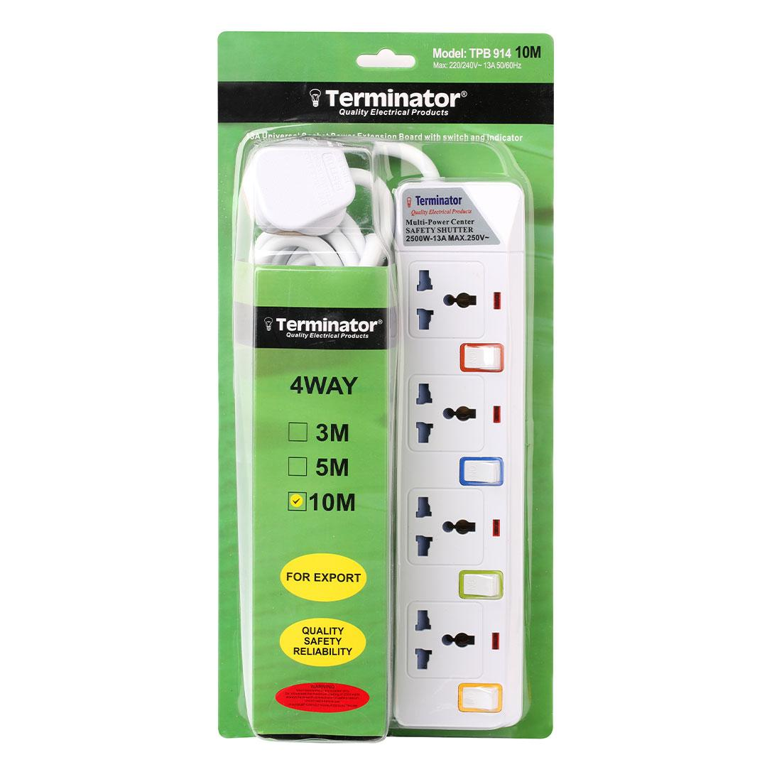 4 Way Universal Power Extension Socket With Individual Switches & Indicators 10M 13A