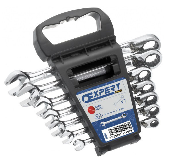 EXPERT E111107 METRIC RATCHET COMBINATION SPANNER SET + RACK 7 PCS 8-19MM
