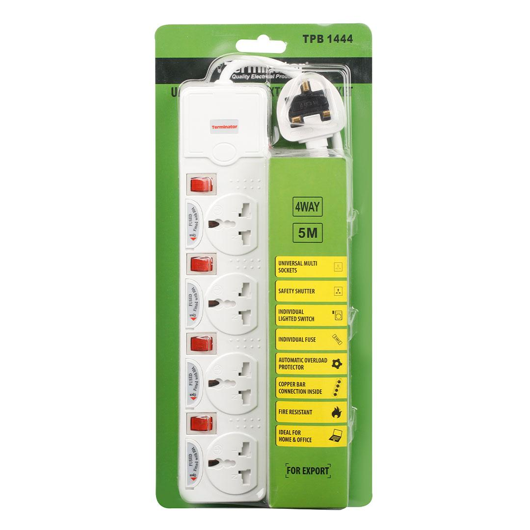 : 4 Way Universal Power Extension Socket 5M Cable 13A