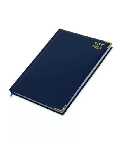 FIS 2023 A4 Diary Arabic/English Vinyl 1-Side Padded Gold Corner Blue - FSDI48AEG23BL