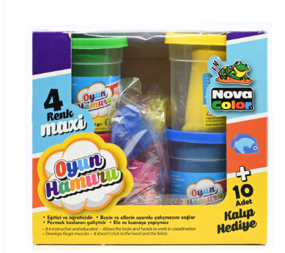 Nova Color Play Dough And Mold Set, 4 Assorted Colors (Red,Blue, Green,Yellow) With 10 Molds For Designs -KRMCNC-4155