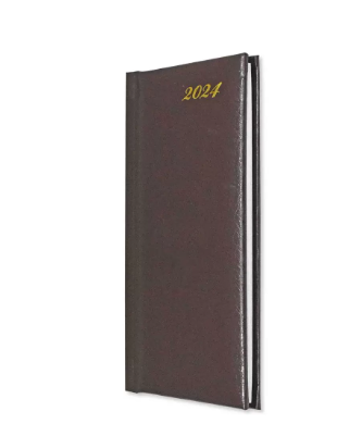 Fis 2024 Slim Diary Vinyl 1 Side Padded English & French - Chocolate -FSDI59EFN24CH