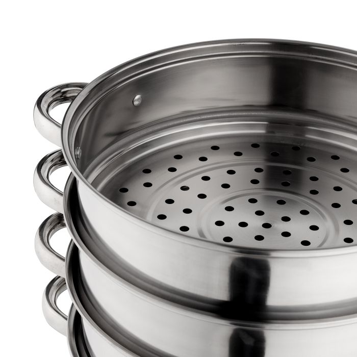 4-Layer Stainless Steel Steamer Pot, Multipurpose, RF10427 | Tempered Glass Lid | Comfortable Handles| Support Multiple Hobs | Ideal For Tamale, Dumpling, Sea Food & More