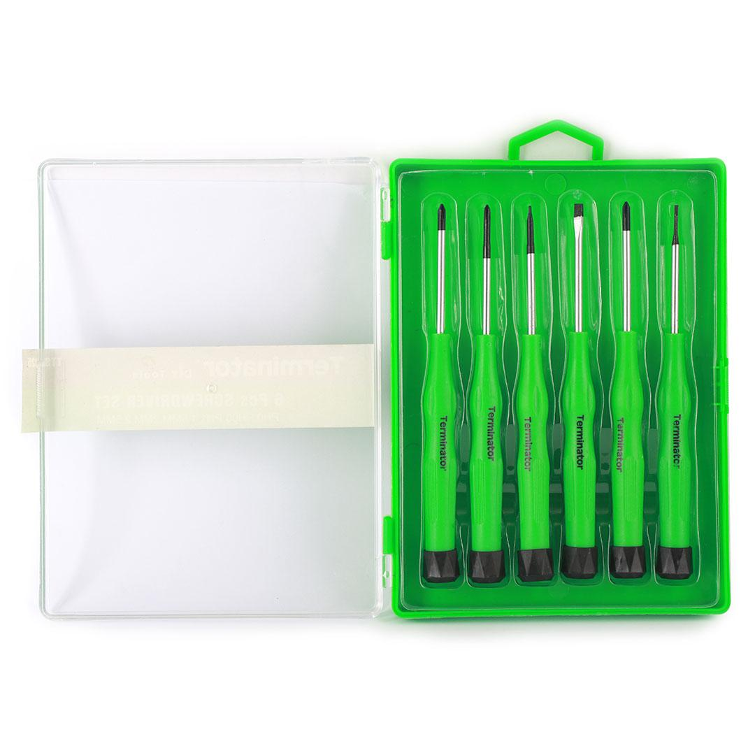 Screw Driver Set 6 Pcs 1.5mm 2mm 2.5mm (+&-) Mini Heads Mixed With Plastic Handle