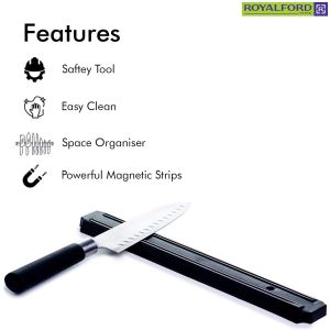 Royalford Magnetic Knife Holder - Stainless Steel - Black