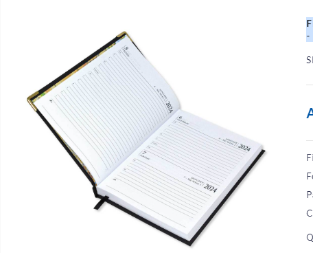 FIS Diary 2024 English (Saturday & Sunday Combined) A5, Black - FSDI92E24BK