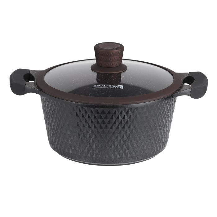 Die-Cast Cookware Set With Durable Granite Coating, RF10336 | 10 Pcs Cookware | Tempered Glass Lid | Heavy-Duty Bakelite Handles | Compatible With Multiple Hob