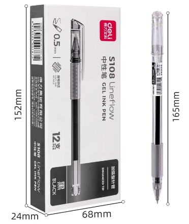 Deli S108 office gel pen 0.5mm enhanced needle black Gel Pen High Capacity BlackPen Superior Quality Good Writing Gel ink Pens