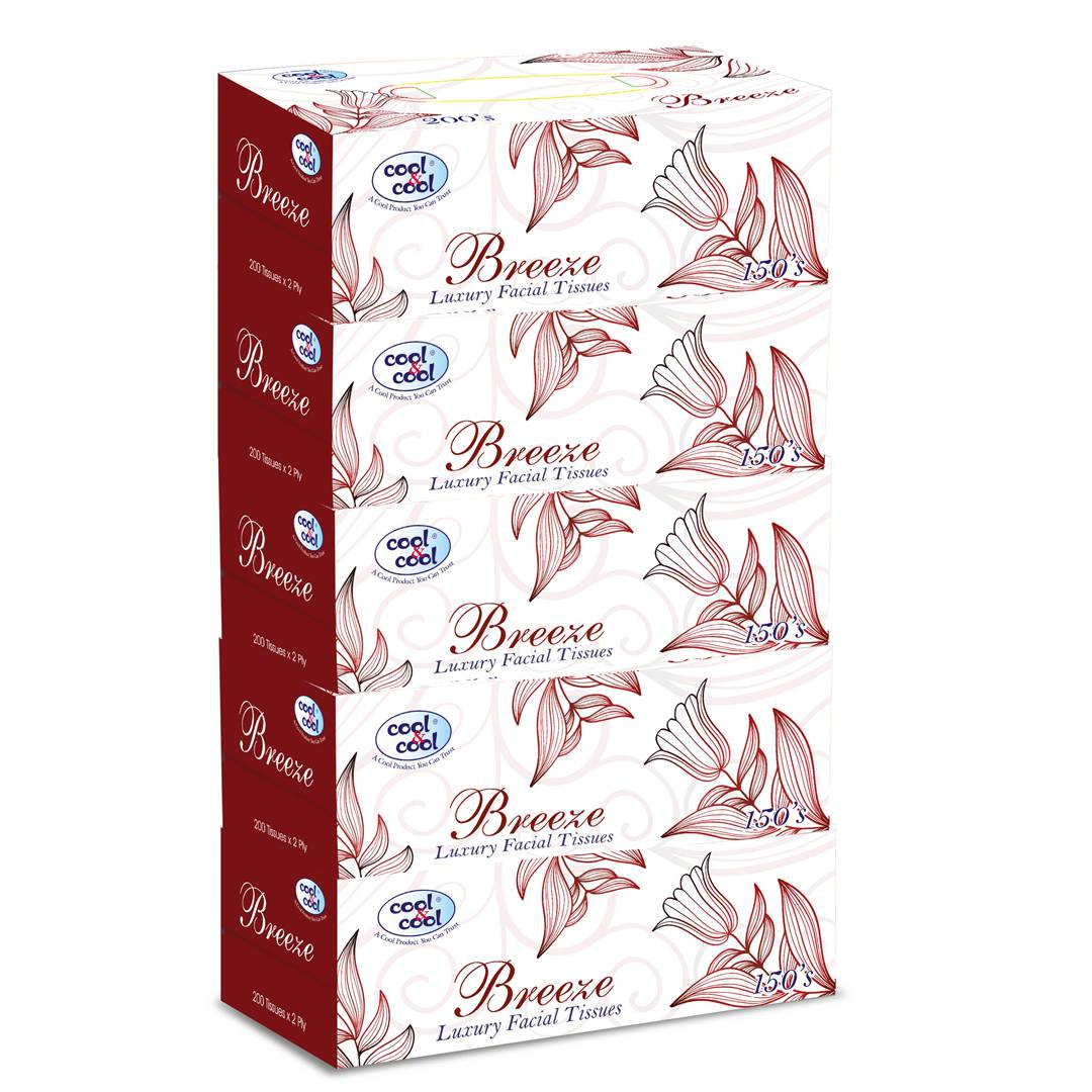 BREEZE FACIAL TISSUES 200'S - PACK OF 5