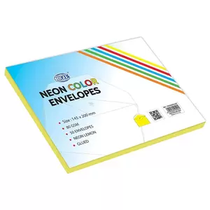 FIS Color Envelopes, Glued, Neon Lemon Colors, Pack of 50 Pcs. 145 x 200 mm, 80 GSM - FSEC8025GLE50