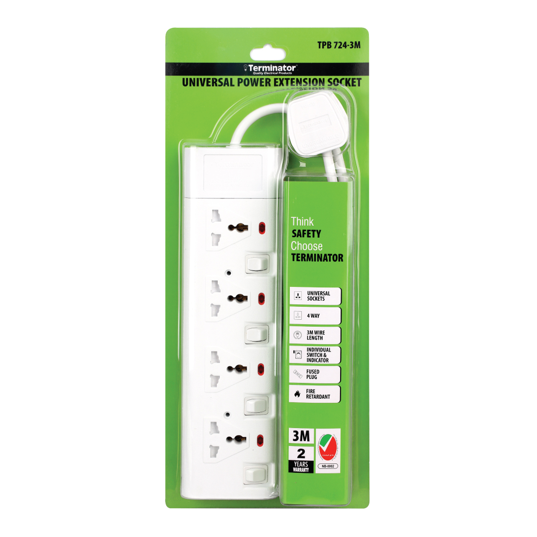 4-Way Universal Power Extension Socket With Individual Switch & Indicator