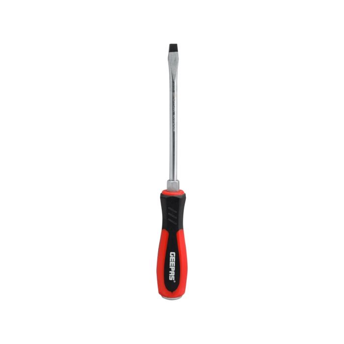 Geepas Precision Screwdriver - Slotted Screwdriver With Soft Grip Rubber Insulated Ergonomic Handle - CR-V Build, Magnetic Tip And Hanging Hole For Easy Carry - Bicolored Red/Black - (SL 8x150mm)