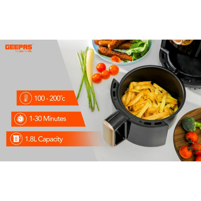 Air Fryer 1.8L - Overheat Protection, LED ON-OFF Lights, 30 Minutes Timer, Rapid Air Circulation, Non Stick Detachable Basket, Temperature & Timer Control | 2 Years Warranty