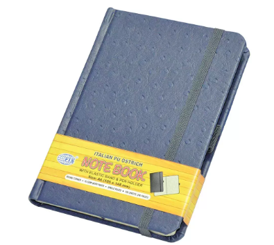 FIS Executive Ostrich Italian PU Cover Notebook, Ivory Paper, Single Ruled With Elastic Band, Blue Color, 120 Sheets, Pen Holder and Gift Box, A6 Size - FSNBEXSLA6BL