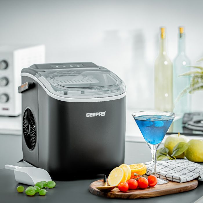 Geepas Portable Automatic Ice Maker- GIM63053UK| 1.2 L Water Container Capacity, 0.6 KG Ice Container Capacity| Produces 12 KG Ice Per Day, Perfect For Home, Restaurants, Outdoor Parties, Camps, Etc| 