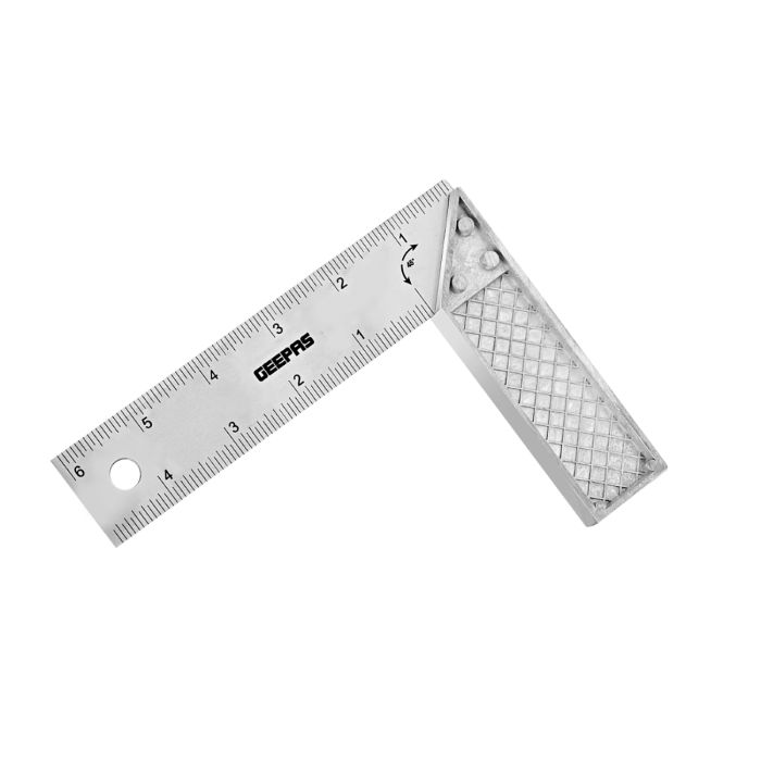 Geepas Try Square With Metal Handle 6" - 90 Degree Angle Corner Ruler | Woodworking Square, Degree Double-Sided Angle Ruler Right Measuring Tool For Carpenters Engineer