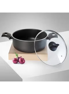 Non-Stick Casserole, Stockpot & Stewpot, with Glass Lid and 5 Layer PTFE, Non-Stick Spray Coating, BXSCP26BME, Black