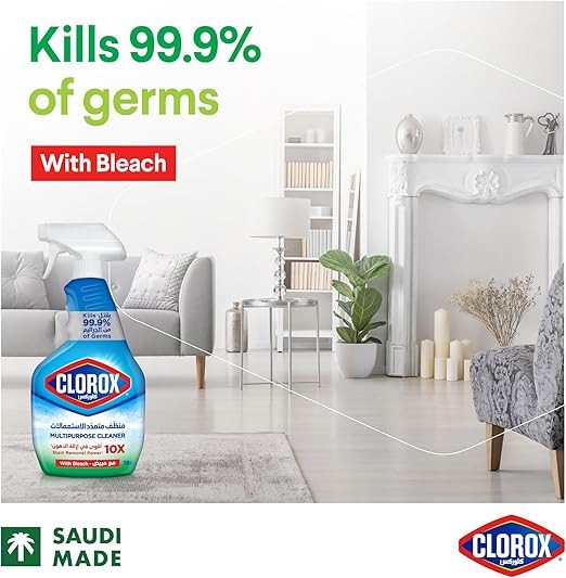 Clorox Multipurpose Spray Cleaner with Bleach, 750ml, Kills 99.9% Of Germs, Clorox Spray Cleaner with Bleach