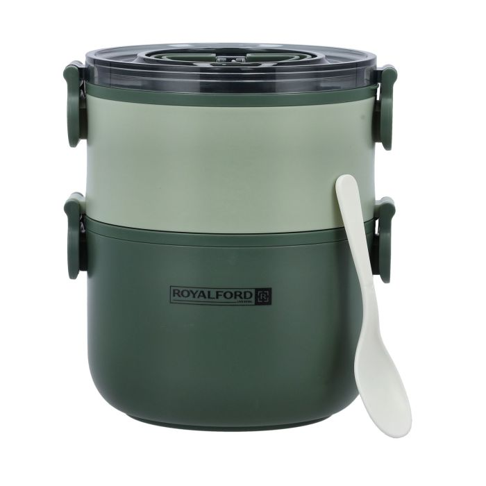 Royalford RF11105 Double Layer Round Lunch Box, Stainless Steel Inner | 1600ml Food Storage Container With Two Compartments | Durable Leak-Proof Eco-Friendly