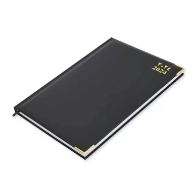 FIS 2024 A4 Diary Arabic/English Vinyl 1-Side Padded Gold Corner Black - FSDI48AEG24BK