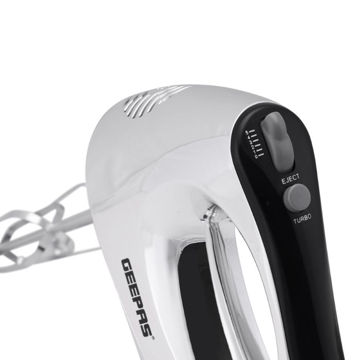 Geepas GHM6127 200W Hand Mixer - 5 Speed Function With Turbo, 2 Stainless Steel Beaters & Dough Hooks, Eject Button | 2 Years Warranty