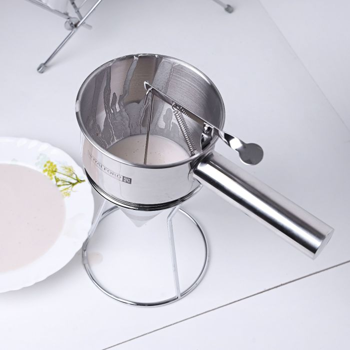Royalford RF9770 Batter Dispenser - Portable Stainless Steel Body | Pancake Dispenser 1.3L Funnel Dispenser With Rack Supplement | Fill Hollow Chocolate Bodies With Delicacies Like Liqueurs, Jellies &