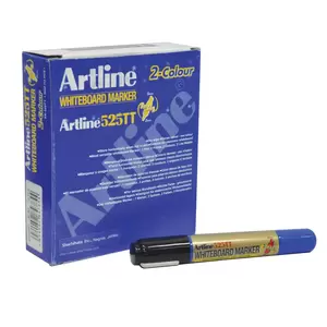 Artline 525T 2in1 Whiteboard Markers 2.0mm-5.0mm, Pack of 12 Pcs, Black/Green Colors, Polyester Fibre Tip - ARMK525TBKGR