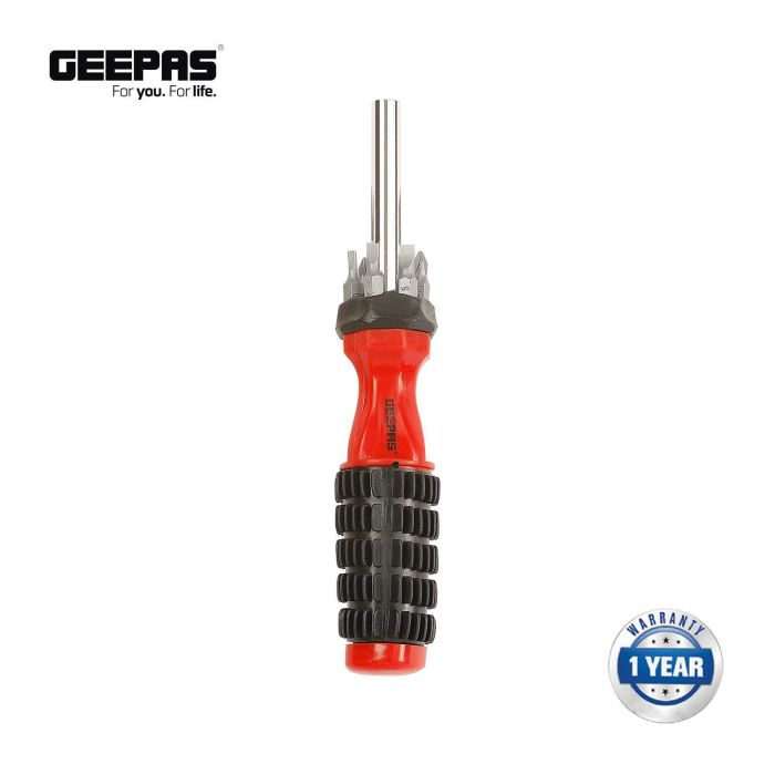 Geepas GT7635 6 In 1 Interchangeable Bits And Bit Holder Set With Soft-Grip Rubberized Handle, Bits Made Of CR-V Steel.