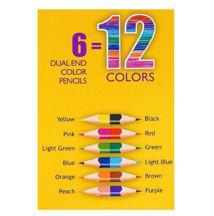 Dollar My Pencil Wow! Dual End Color Pencils 12 Colors Assorted 6-Pack