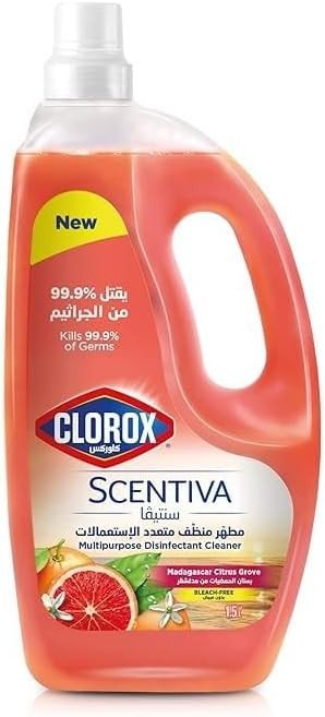 Clorox Scentiva Disinfectant Floor Cleaner 1.5L, Madagascar Citrus Grove, Kills 99.9% of Viruses and Bacteria, Bleach Free