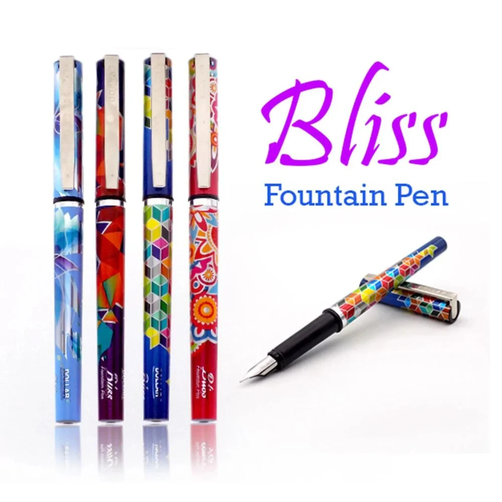 Fountain Pen Dollar Bliss FP-1 Metallic Sleek Body Colorful Printed (Pack Of 6)