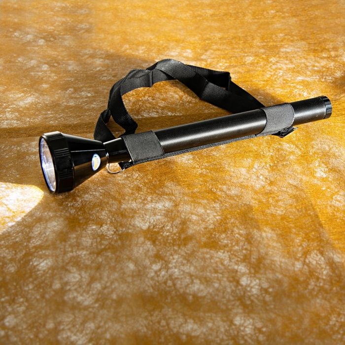 Geepas Rechargeable LED Flashlight 470mm | Hyper Bright Cool White LED Torch Light | Built-In 5D Battery | Long Distance Range With Big Reflector | Powerful Torch For Indoor & Outdoor Activities