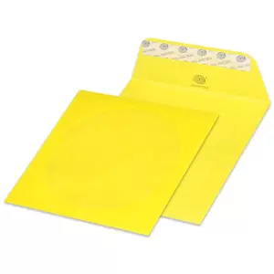 FIS Pack of 25 Color CD Envelopes, 80 GSM, Peel & Seal, Size 125 X 125 mm, Round Window, Color Lemon