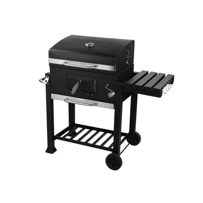 Wheeled Barbecue Stand With Grill, Iron Construction, RF10355 | Two Wheels For Easy Transport | Steel Handle | Built-In Thermometer | Two-Layer Enamelled Cooking Grills