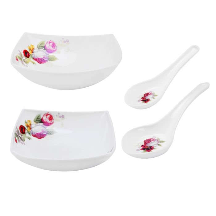 Royalford RF9758 71Pcs Opal Ware Dinner Set - Floral Design Plates, Bowls, Spoons & Salt & Pepper Set | Comfortable Handling | Ideal For Everyday Use, Family Get- Together, Restaurant, Banquet (Multi