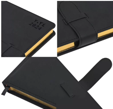 FIS Golden Agenda Diary 2024 (Arabic/English) Italian PU, 1-Side Padded, Black - FSDI75AEPG24BK