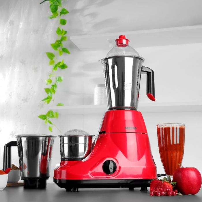 Geepas GSB5081 750W 3-In-1 Mixer Grinder - Multi-Functional Grinder, Stainless Steel Jars & Blades - 3 Speed |Perfect For Dry & Wet Fine Grinding Mixing Juicing