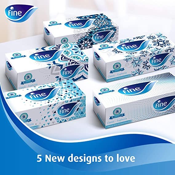 Fine ® Facial Tissue 150 Sheets X 2 Ply, Bundle Of 4 + 1 Pack Free- Fine Classic Sterilized Tissues For Germ Protection.