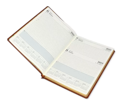 FIS 2023 Golden Diary A4 English Bonded Leather 1-Side Padded Brown - FSDI48EGB23BR