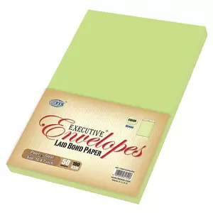 FIS Laid Paper Envelopes Peel & Seal, Pack of 50 Pcs. Green Color, 10 x 7 Inch, 100 GSM - FSEE1033PBGR50