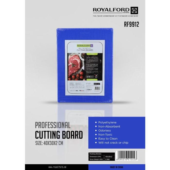 Royalford RF9912 Plastic Cutting Board - Non-Toxic Cutting Board With Non-Slip Base - Perfect For Fruits & Vegetables | Hanging Hole For Storage | Multipurpose Dual Usage Kitchen Cutting Board (Blue)