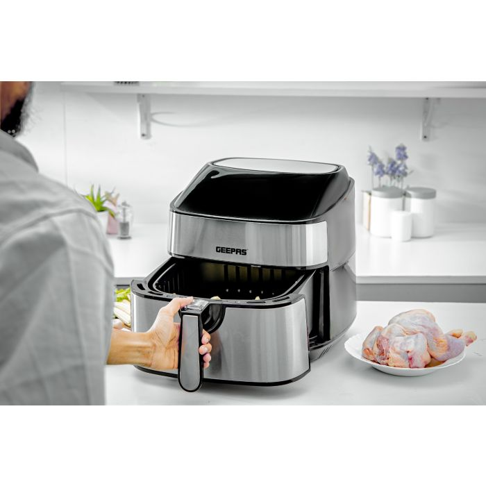 Geepas Digital Air Fryer- GAF37530UK| 7.5 L Capacity With 5.5 L Inner Basket| Equipped With VORTEX Air Frying Technology| Digital Display With Touch Screen, 10 Preset Cooking Modes, 1-60 Minutes Timer